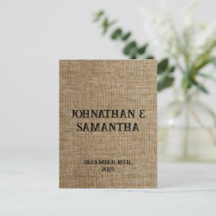 Rustic Burlap Wedding Announcement Postcard
