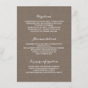 Rustic Burlap Wedding Details- Information Enclosure Card