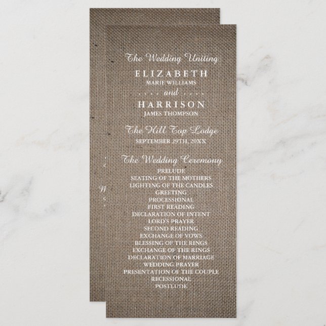 Rustic Burlap Wedding Program (Front/Back)