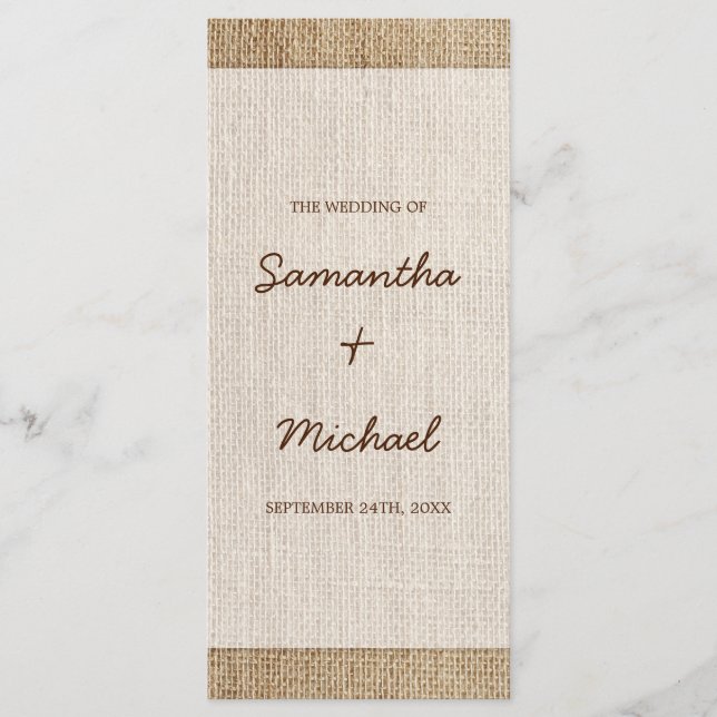 Rustic Burlap Wedding Programme (Devant)