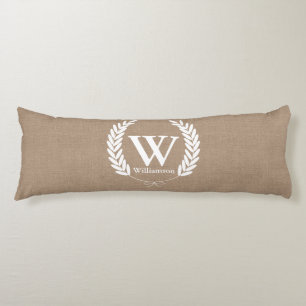 Rustic Burlap White Wheat Laurels - Personalized Body Pillow