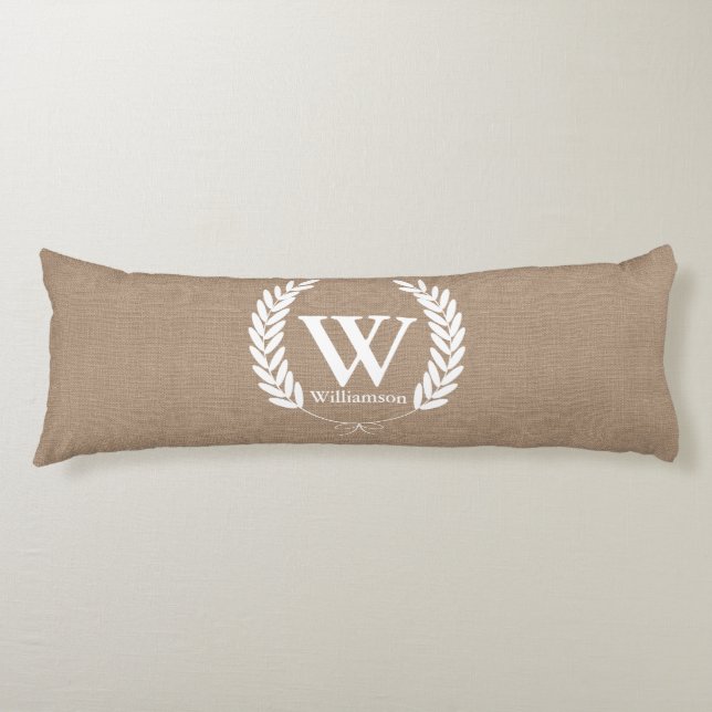 Rustic Burlap White Wheat Laurels - Personalized Body Pillow (Front)