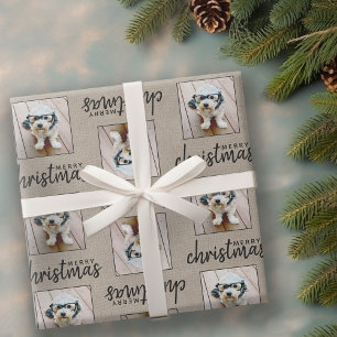Rustic Burlap with one square photo Wrapping Paper
