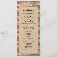 Rustic Burlap Wood Lights Programme de mariage