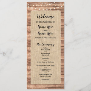Rustic Burlap Wood Lights Wedding Program