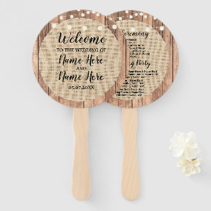 Rustic Burlap Wood Lights Wedding Programme Fan