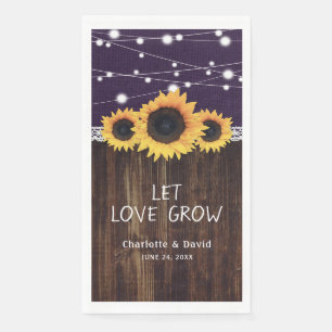 Rustic Burlap Wood Sunflower Purple Wedding Napkin