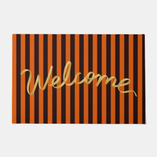 Rustic Burnt Orange and Black Stripes Autumn Doormat