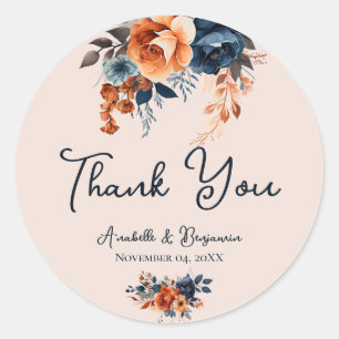 Rustic Burnt Orange and Blue Wedding Classic Round Sticker
