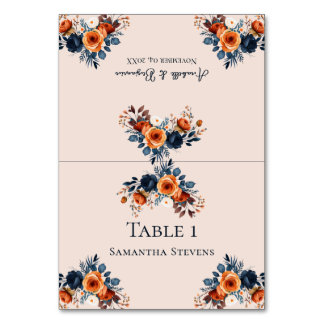 Rustic Burnt Orange and Blue Wedding Escort Table Number