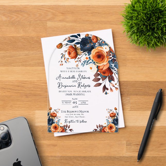 Rustic Burnt Orange and Blue Wedding Invitation (Insitu (Invitation Card))