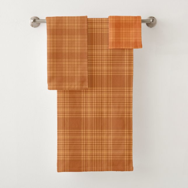 Rustic Burnt Orange and Yellow Autumn Plaid  Bath Towel Set (Insitu)