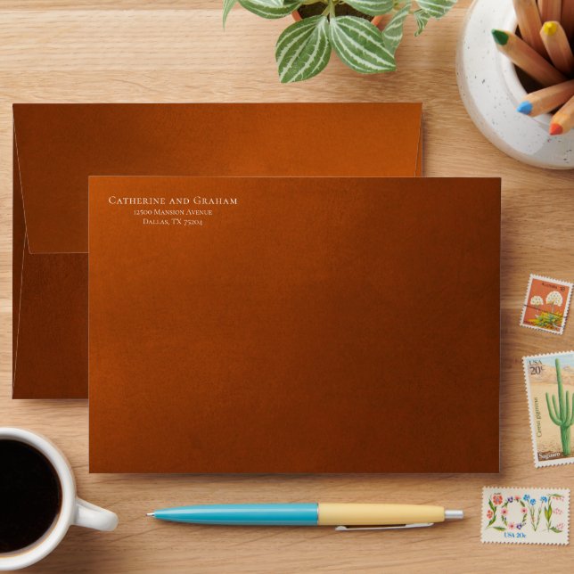 Rustic Burnt Orange Autumn Wedding Front Printed Envelope (Desk)
