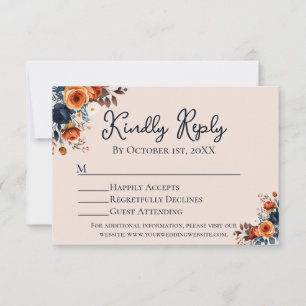 Rustic Burnt Orange + Blue Wedding RSVP Card
