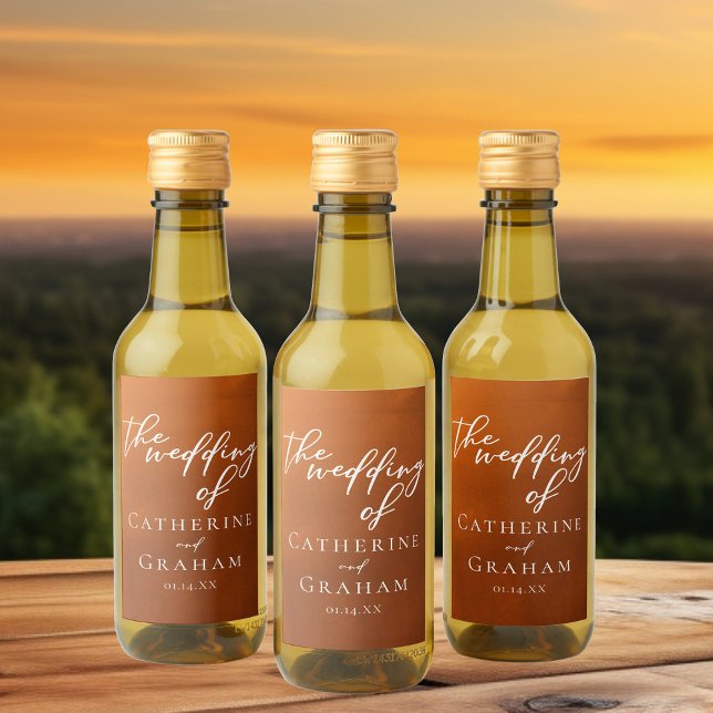Rustic Burnt Orange Boho Autumn Wedding Mini Wine Label (Creator Uploaded)