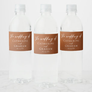 Rustic Burnt Orange Boho Autumn Wedding Water Bottle Label