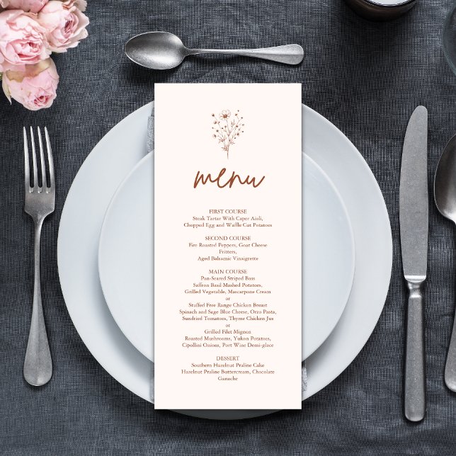 Rustic Burnt Orange Boho Botanicals Wedding Menu (Creator Uploaded)