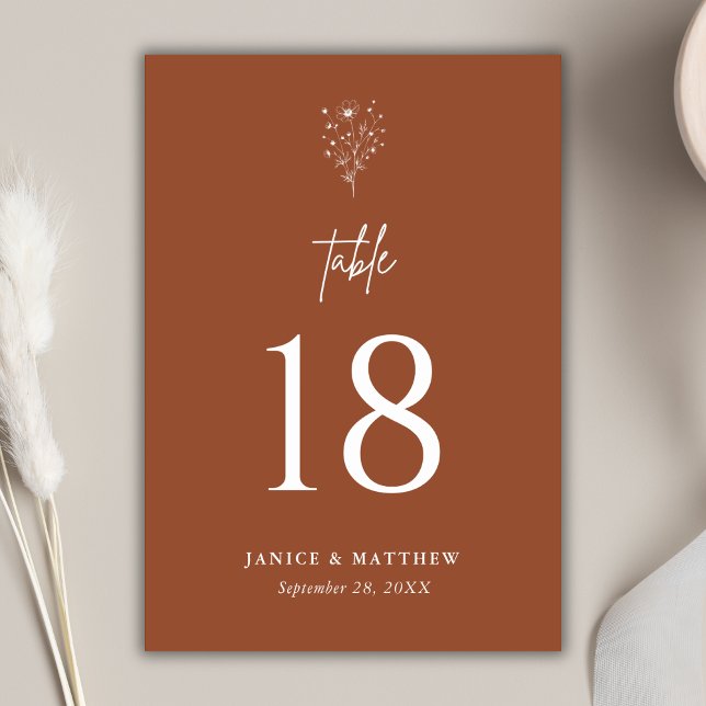Rustic Burnt Orange Boho Elegant Wedding Table Number (Creator Uploaded)