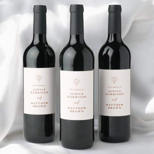 Rustic Burnt Orange Boho Minimalist Wedding Wine Label (Rustic burnt orange minimalist wine label adds a warm personalized touch to your wedding bottles)
