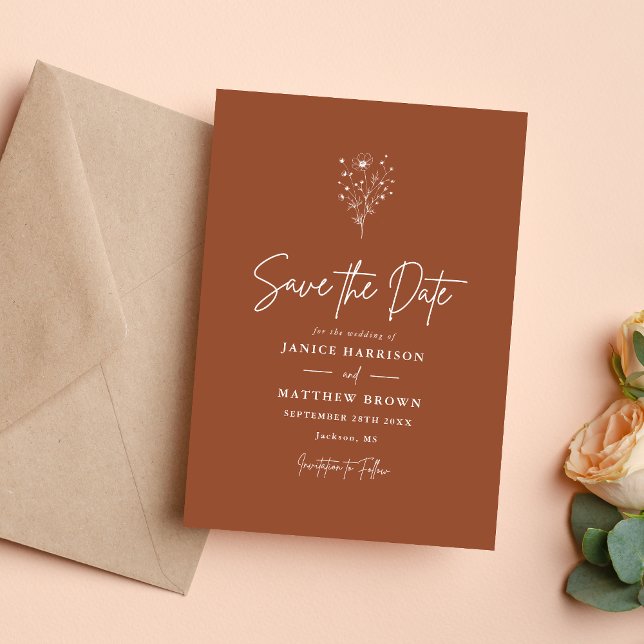 Rustic Burnt Orange Boho Wedding Save The Date (Creator Uploaded)