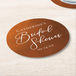 Rustic Burnt Orange Bridal Shower Personalized Round Paper Coaster