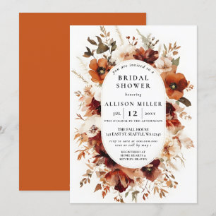 Rustic Burnt Orange Burgundy Fall Bridal Shower Invitation