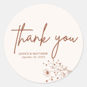 Rustic Burnt Orange Elegant Boho Thank You Wedding Classic Round Sticker