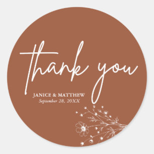 Rustic Burnt Orange Elegant Boho Thank You Wedding Classic Round Sticker