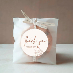 Rustic Burnt Orange Elegant Boho Thank You Wedding Classic Round Sticker