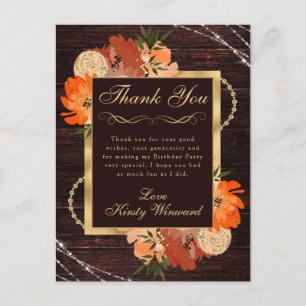 Rustic Burnt Orange Fall Flowers Birthday Postcard