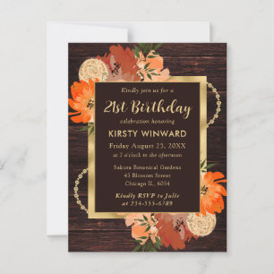Rustic Burnt Orange Fall Flowers Birthday Postcard