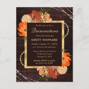 Rustic Burnt Orange Fall Flowers Quinceanera Postcard