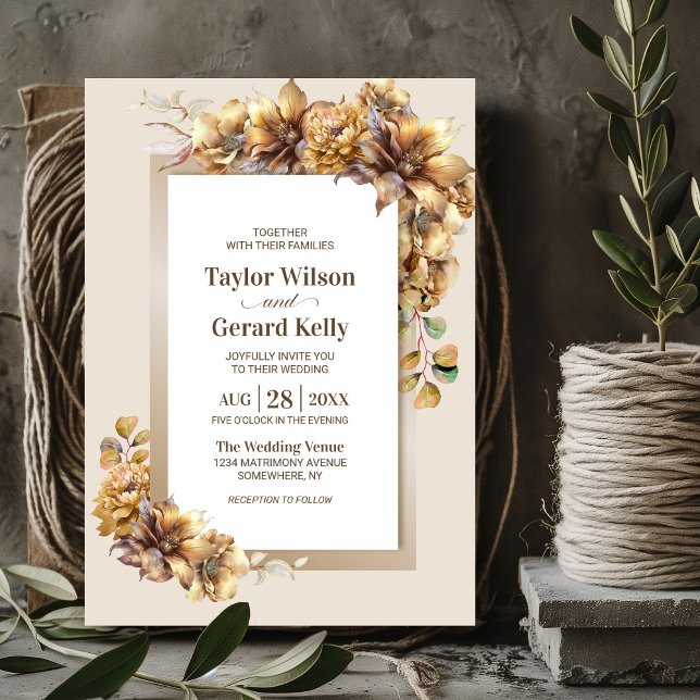 Rustic Burnt Orange Floral Wedding Invitation (Creator Uploaded)