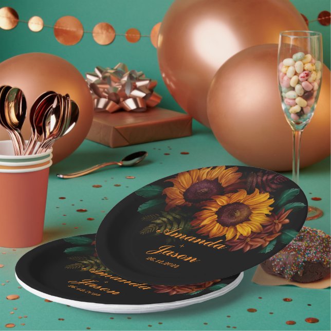 Rustic Burnt Orange Floral Wedding Party Paper Plate (Multi)