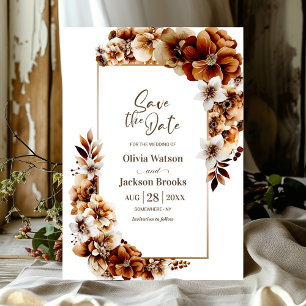 Rustic Burnt Orange Floral Wedding Save the Date