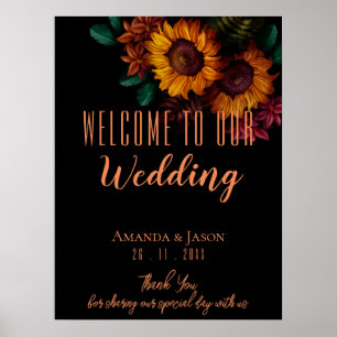 Rustic Burnt Orange Floral Wedding Welcome Poster