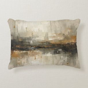 Rustic Burnt Orange Grey Black Beige Abstract Art Accent Pillow