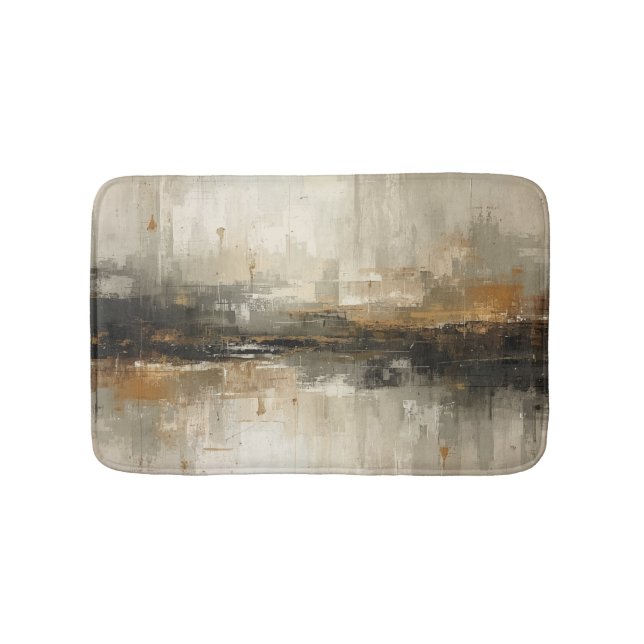 Rustic Burnt Orange Grey Black Beige Abstract Art Bath Mat (Front)