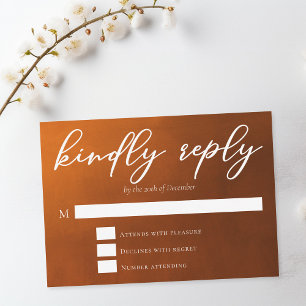 Rustic Burnt Orange Kindly Reply Boho Wedding RSVP Card