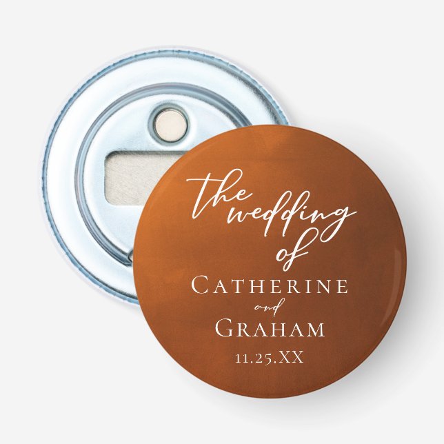 Rustic Burnt Orange Personalized Autumn Wedding Bottle Opener (Front)
