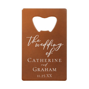 Rustic Burnt Orange Personalized Autumn Wedding Credit Card Bottle Opener