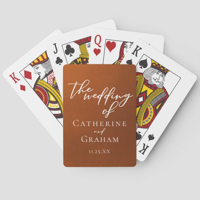 Rustic Burnt Orange Personalized Autumn Wedding Playing Cards (Back)