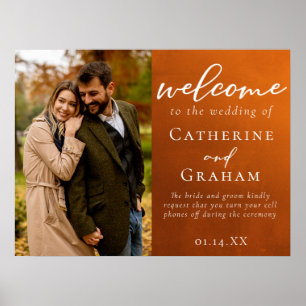 Rustic Burnt Orange Photo Wedding Welcome Poster