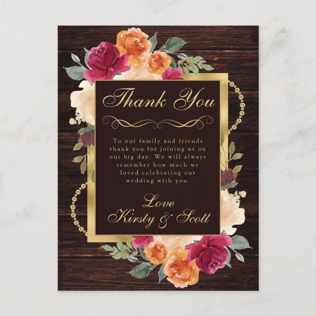 Rustic Burnt Orange Red Fall Flowers Wedding Postcard (Front)