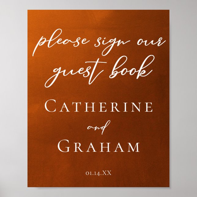 Rustic Burnt Orange Sign Our Wedding Guest Book (Front)