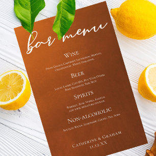 Rustic Burnt Orange Simple Autumn Wedding Bar Menu