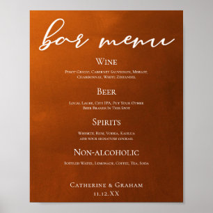 Rustic Burnt Orange Simple Autumn Wedding Bar Menu Poster