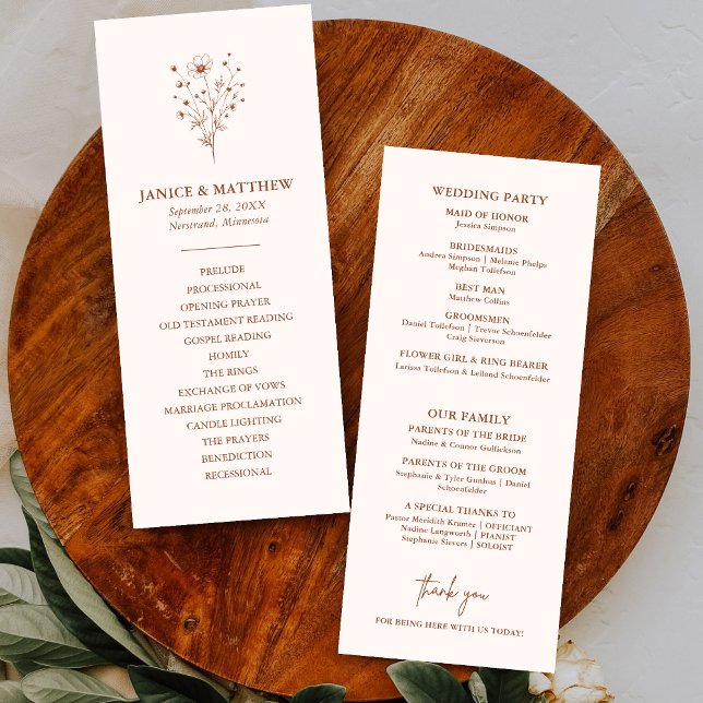 Rustic Burnt Orange Simple Boho Wedding Program (Creator Uploaded)