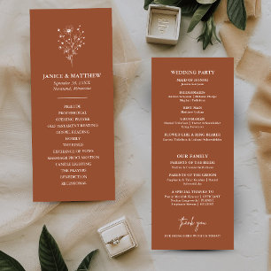 Rustic Burnt Orange Simple Boho Wedding Program