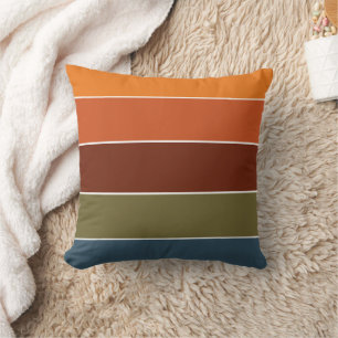 Rustic Burnt Orange Stripes Thanksgiving Fall Throw Pillow